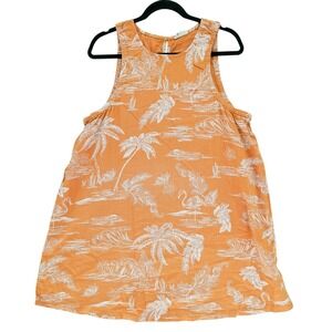 ANA Orange White A-Line Hawaiian Tropical Sleeveless Dress L Flaminos Palm Trees